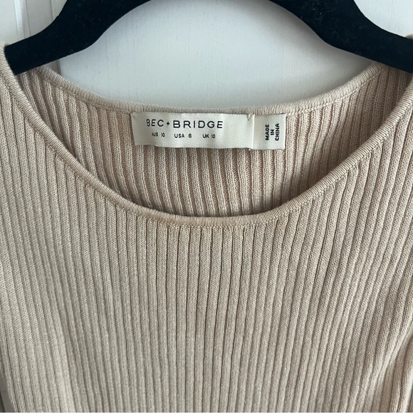 Bec And Bridge AUS 10 US 6 Riviera Twist Knit Ribbed Midi Dress In Sand - Picture 10 of 16